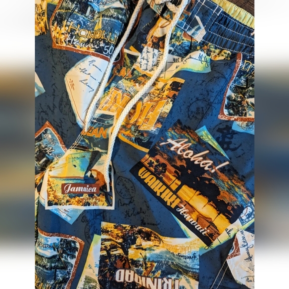 Caribbean Joe Swim Trunks XXL Mesh Lining Cargo Pockets - Hawaii Postcard Print. - Picture 5 of 16